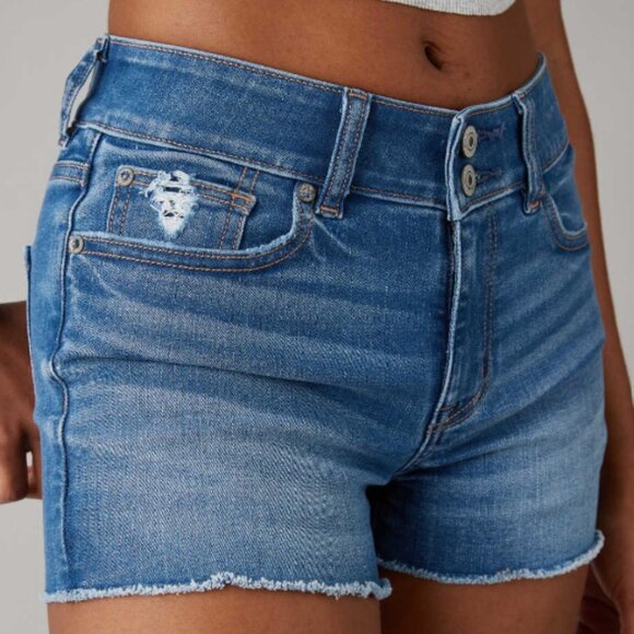 American Eagle AE Next Level High-Waisted Denim Midi Short - Size 14 - Picture 2 of 10